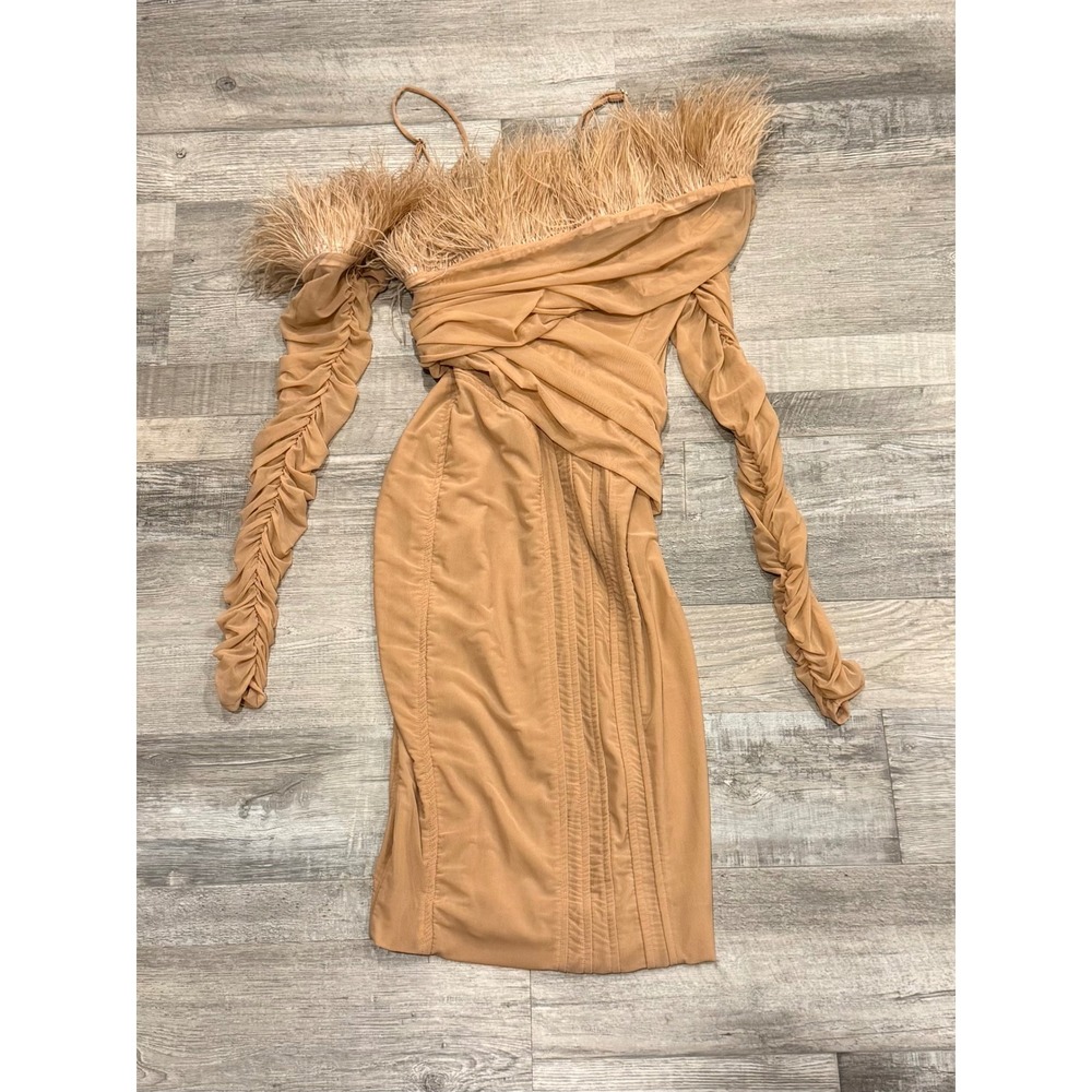 House of CB London Pink NAIRA 
Blush Mesh Corset Feather Dress - Small - Picture 4 of 8
